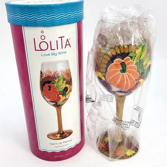 Lolita Other - Lolita Horn of Plenty Hand Painted Wine Glass 15 oz Collectible New In Box Rare